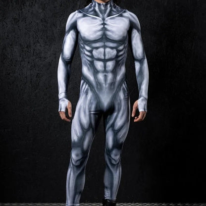 Zawaland Men Mechanical Muscle Punk Zentai Suit Carnival Cosplay Bodysuit Halloween Party Macho Costume Show Festival Jumpsuit