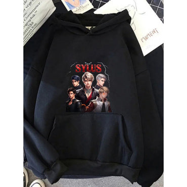 Men's Hoodie Black Sylus Printed Pattern & Text High Quality Cotton Casual Streetwear for Daily Wear and Gaming Fans