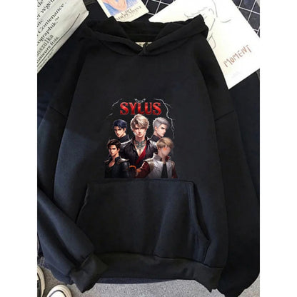 Men's Hoodie Black Sylus Printed Pattern & Text High Quality Cotton Casual Streetwear for Daily Wear and Gaming Fans