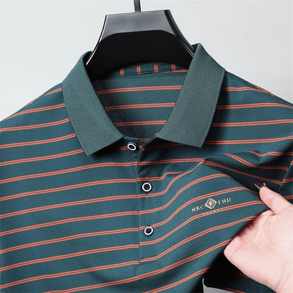 Men's Casual and Fashionable Striped Short Sleeved Polo Shirt Summer Comfortable Sweat Absorbing Breathable and Versatile Top