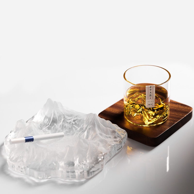 Conjunto de Copos de Uísque de Montanha Glacial 3D Japonesa - Copos Baixos & para Pedras com Caixa de Presente de Madeira para Uísque, Vodka, Vinho