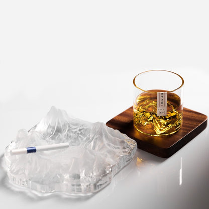 Conjunto de Copos de Uísque de Montanha Glacial 3D Japonesa - Copos Baixos & para Pedras com Caixa de Presente de Madeira para Uísque, Vodka, Vinho