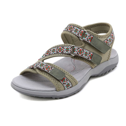 Spring And Summer Printed Velcro Comfortable Casual Beach Flat Sandals For Women's Ethnic Style Leisure Comfortable And Simple