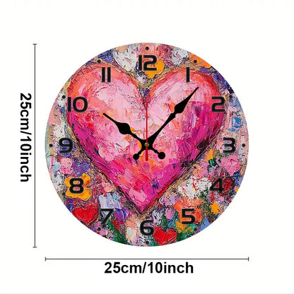 Heart Art Floral Wooden Round Silent Hanging Wall Clock, Suitable For Living Room, Office, Study Room, Bedroom, Home Decoration
