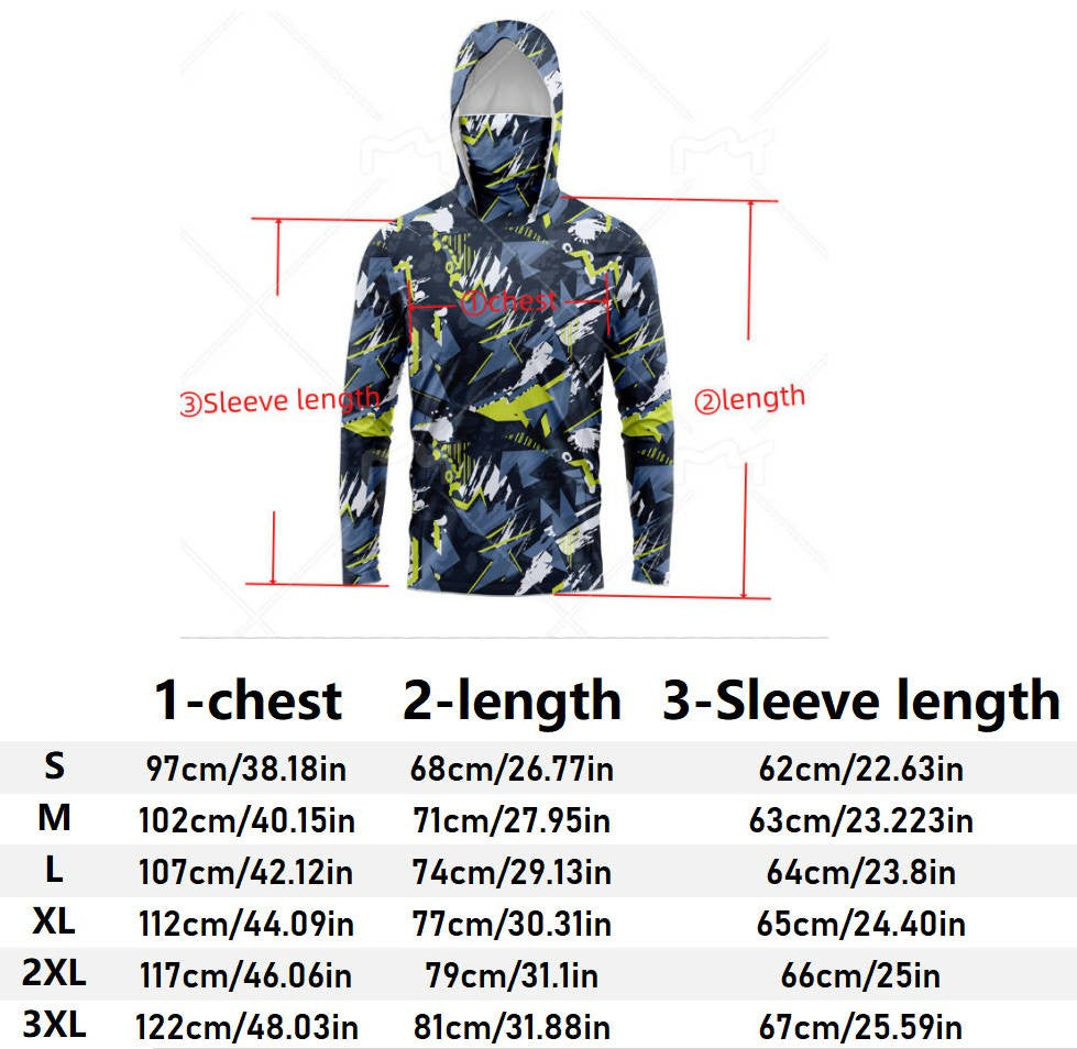 Roupas de Pesca Masculinas Camisa de Pesca com Capuz Manga Longa Camiseta de Pesca com Proteção UV