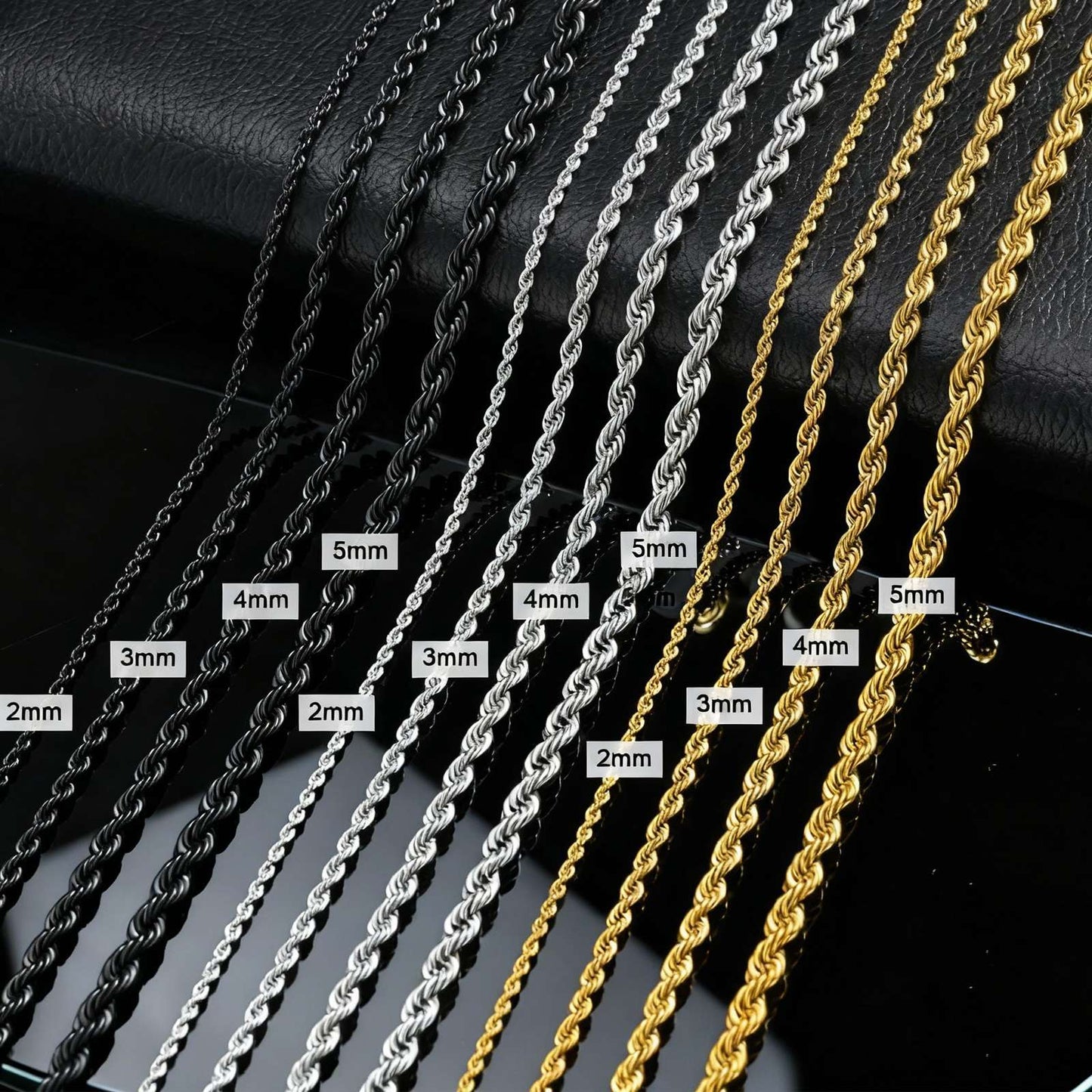 Ropes Long Necklace for Men Women,Stainless Steel Gold Color Twisted Rope Chain Collar,2/3/4/5mm Punk Basic Waterproof Jewelry
