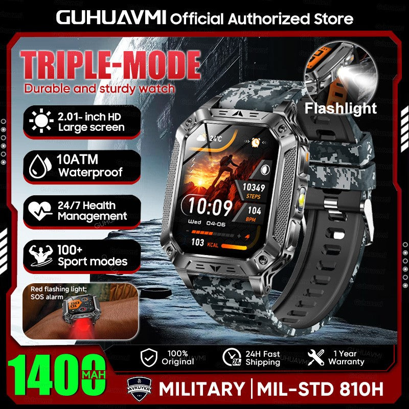 2026 Novo 1400mAh Bateria Grande Militar Ao Ar Livre 2.01 polegadas Smartwatch Masculino 10ATM À Prova D'água Chamada Bluetooth Relógio Inteligente Esportivo