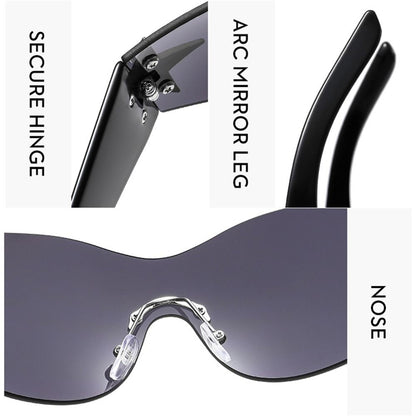 New Y2K Rimless Punk Sunglasses Goggle Women Men Luxury Brand Wrap Around Sun Glasses Five Star Eyewear Sports One Piece Shades