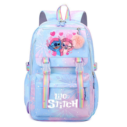 Mochila Stitch de Grande Capacidade, Mochila Casual Fofa de Nylon, Mochila Escolar de Desenho Animado, Mochila Casual para Viagem e Deslocamento para Meninas