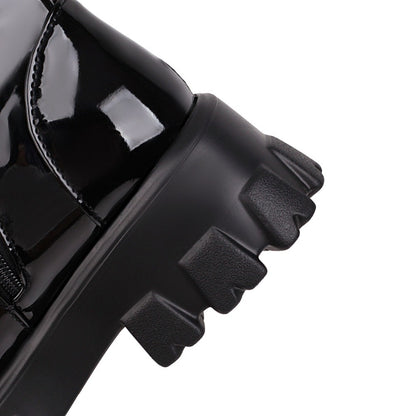 Women Boots Patent Leather Platform Shoes Brand Ankle Fashion High Heel Boots Women Autumn Winter Warm Platform Boots Black Red