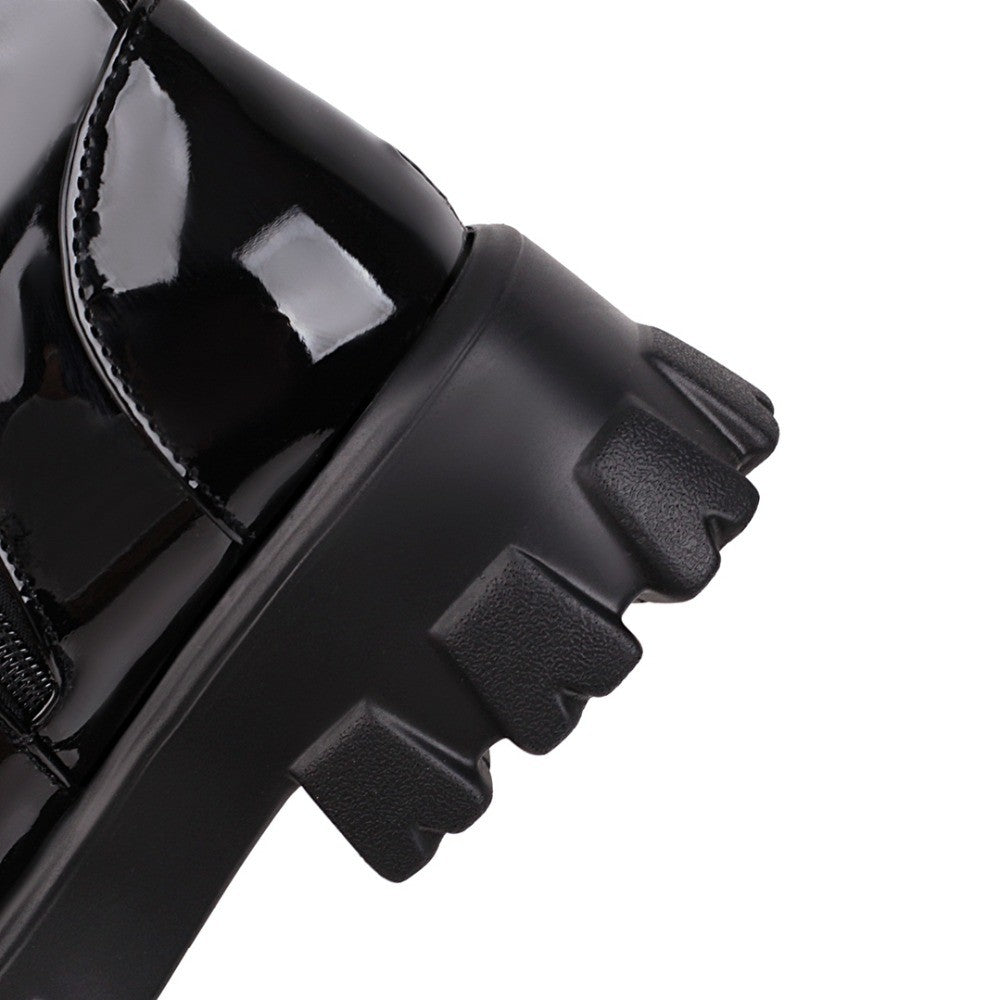 Women Boots Patent Leather Platform Shoes Brand Ankle Fashion High Heel Boots Women Autumn Winter Warm Platform Boots Black Red