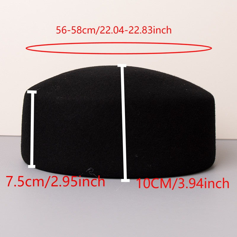 Vintage Hard Top Flat Fedoras Hats Women 100% Wool Felt Berets Hat Wedding Fascinator Caps Wedding Cocktail Party Pillbox Hat