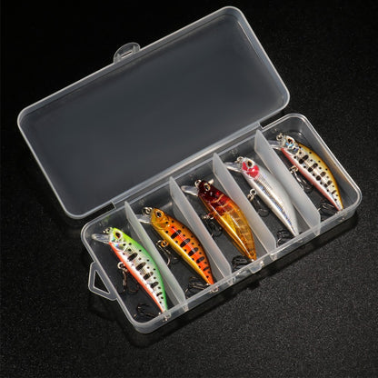 Kit de Iscas Artificiais 5 Peças: Minnow Afundante, Truta, Isca Artificial, Crankbait, Anzol para Baixo, Wobbler, Caixa de Equipamentos de Pesca, Jerkbait Flutuante