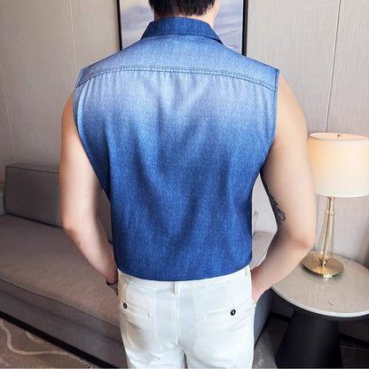 Men's Slim-Fit Sleeveless Denim Shirt Vest: WashedFabric Wrinkle-Free & Stylish Casual Wear? M-4XL