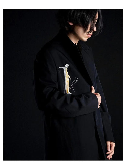 BLACK JOKER Big size blazer men's jacket with embroidery men's oversize jacket luxury men's jacket black Men's suit jackets