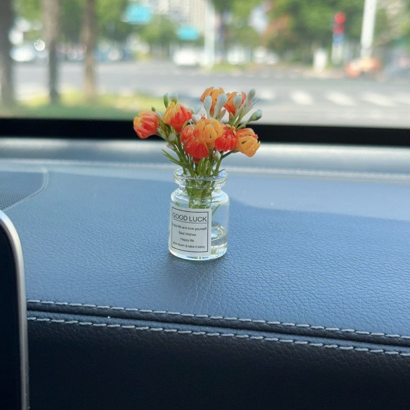 White Simulated Flower Vase Car Center Console Decoration Mini Vase Pink Purple Blue Yellow Simulated Flower Decoration