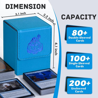 Caixa para Baralho de Cartas, Comporta Mais de 100 Cartas com Sleeve Simples, Suporte para Cartas TCG em Couro PU para Magic Commander Yugioh