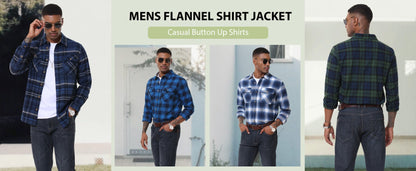 MAGCOMSEN Flannel Shirts Men's Long Sleeves Cotton Long Sleeve Plaid Shirt with 2 Pockets Button Down Casual Corduroy Shirt Male