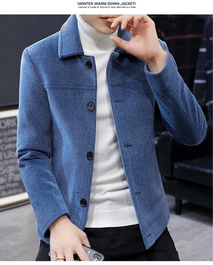 Autumn Winter Short Woolen Coat Merino Wool Men Korean Mink Imitation Jacket Trendy Heavy Clothes Mens Overcoat Heren Jas