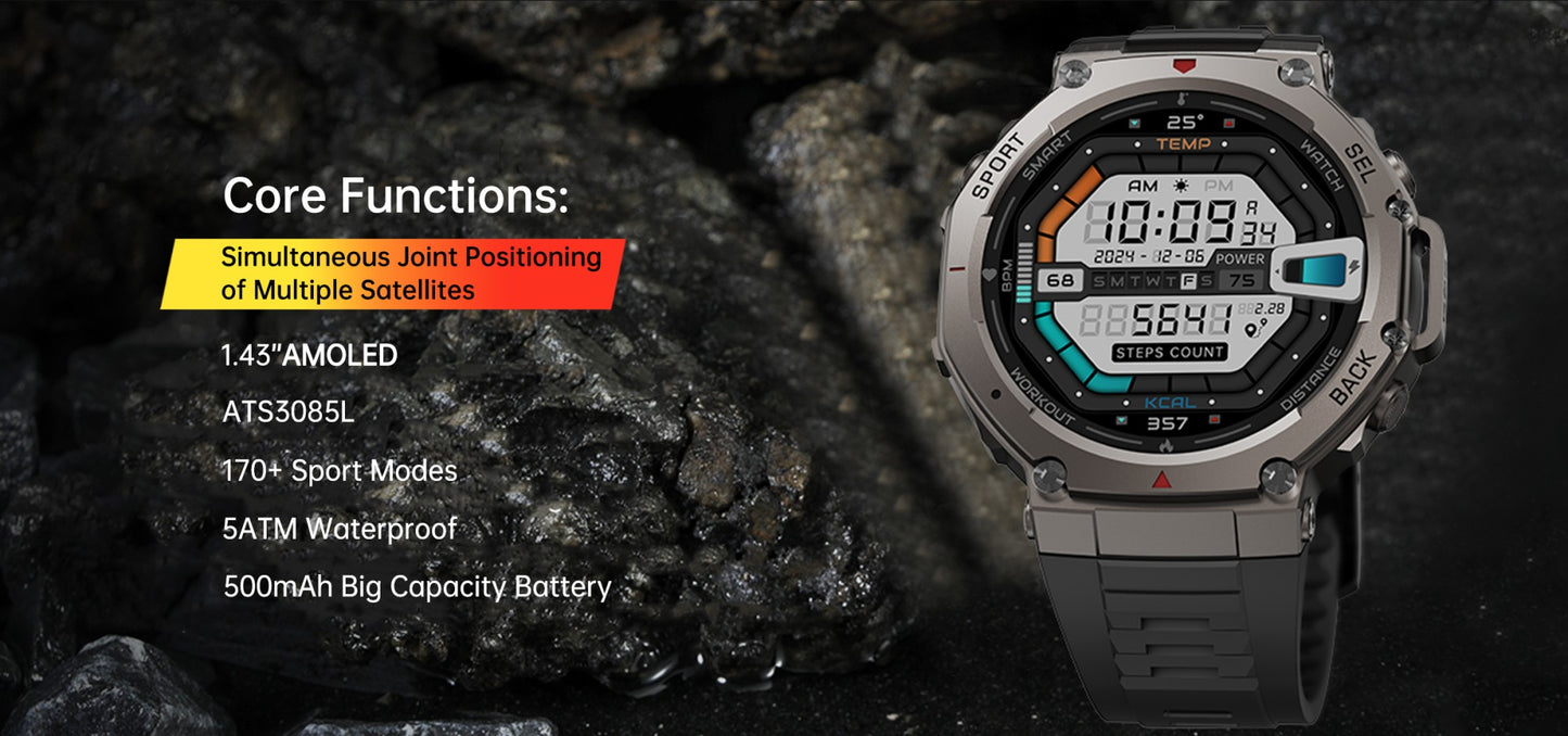 T-Rex 3 Ultra Built-in Dual-band GPS Smartwatch 5ATM Waterproof 48mm AMOLED Compass 170+ Sport Durable Military Smart Watch 2025