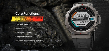 T-Rex 3 Ultra Built-in Dual-band GPS Smartwatch 5ATM Waterproof 48mm AMOLED Compass 170+ Sport Durable Military Smart Watch 2025