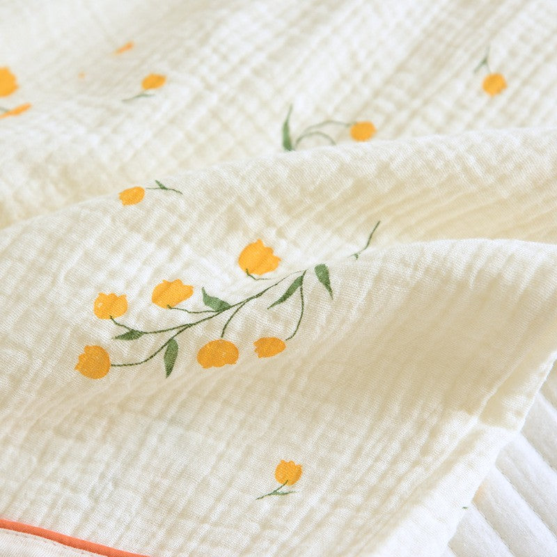 New summer women's cotton crepe three-piece short sleeve + shorts + trousers large size simple flower pajamas home service suit