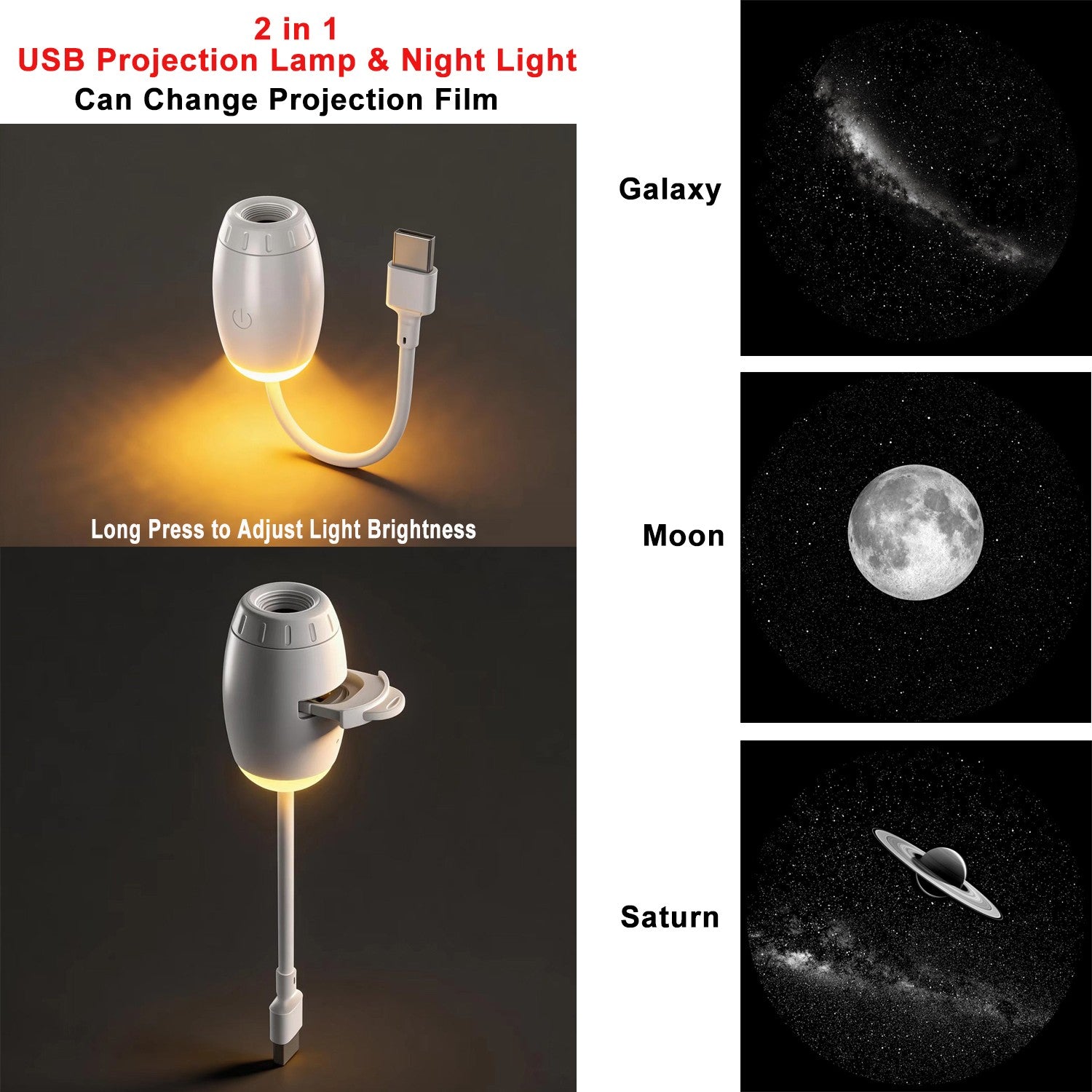 USB Car Atmosphere Projector Light Car Interior Ambient Light LED Starry Star Light Party Decor Romantic Saturn Galaxy Light