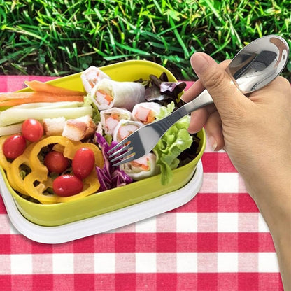 2 Peças Garfo-Colher de Aço Inoxidável 2 em 1 com Bolsa para Talheres Garfo-Colher Portátil para Acampamento Garfo-Colher Reutilizável Kit de Utensílios de Cozinha