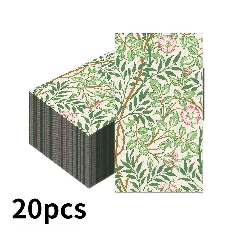 20pcs/Set Vintage Pattern Vine Long Paper Napkins, Disposable Dinner Paper for Party Wedding, Tissues Bathroom Hand Towels