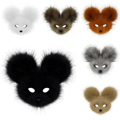 Faux Fur Animal Mouse Mask Plush Half Face for Masquerade Carnival Party Costume Accessories