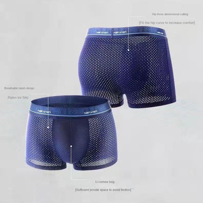 4pcs Men's Boxer Shorts Ice Silk Underwear Plus Size Underpants Cool Breathable Sexy Slim Panties Mesh Lingerie Wholesale Lots