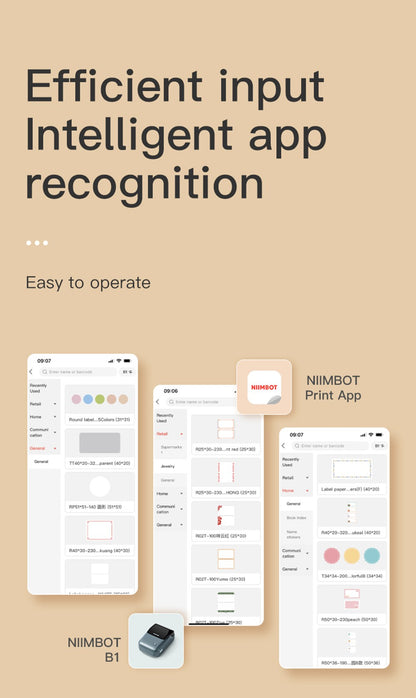 Portable Niimbot B1 Wireless Label Maker Adhesive Sticker Printer Labeling Machine DIY 20-50mm Labels for Office Home