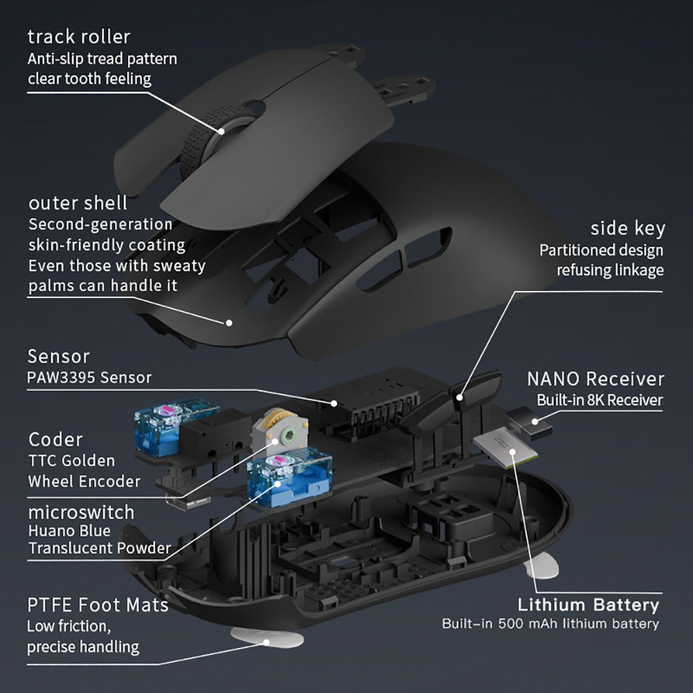 Darmoshark M3 V2 Gaming Mouse Double 8K Wireless Tri Mode 26KDPI PAW3395 Sensor Big Hand Game Macro Mouse For Computer Laptop PC