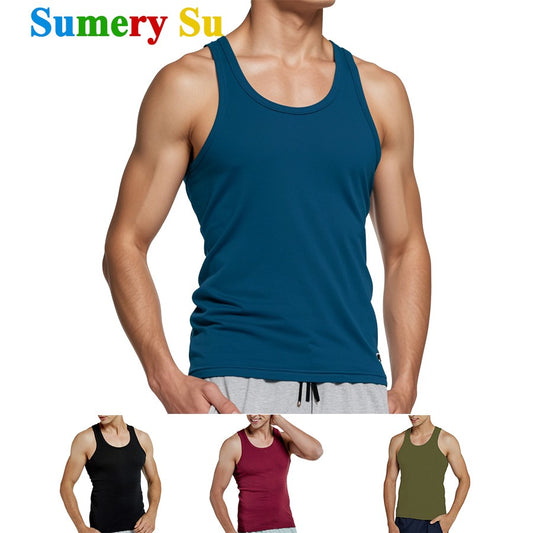 Tank Tops Men New 100% Cotton Solid Vest Mens Slim Casual Breathable Sleeveless