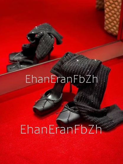 2025 Spring/Summer New Ballet High Heels Fashion Stretch Stockings Hot Diamond Women's 34-46 Large High Heels Sandals