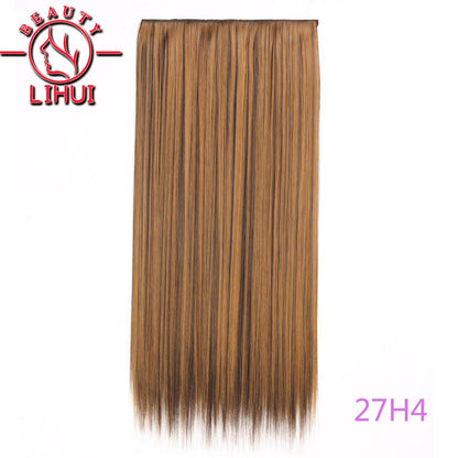 Extensões de cabelo sintéticas com clipe, longas e lisas, com 5 clipes em uma única peça, extensões de cabelo multicoloridas LIHUI