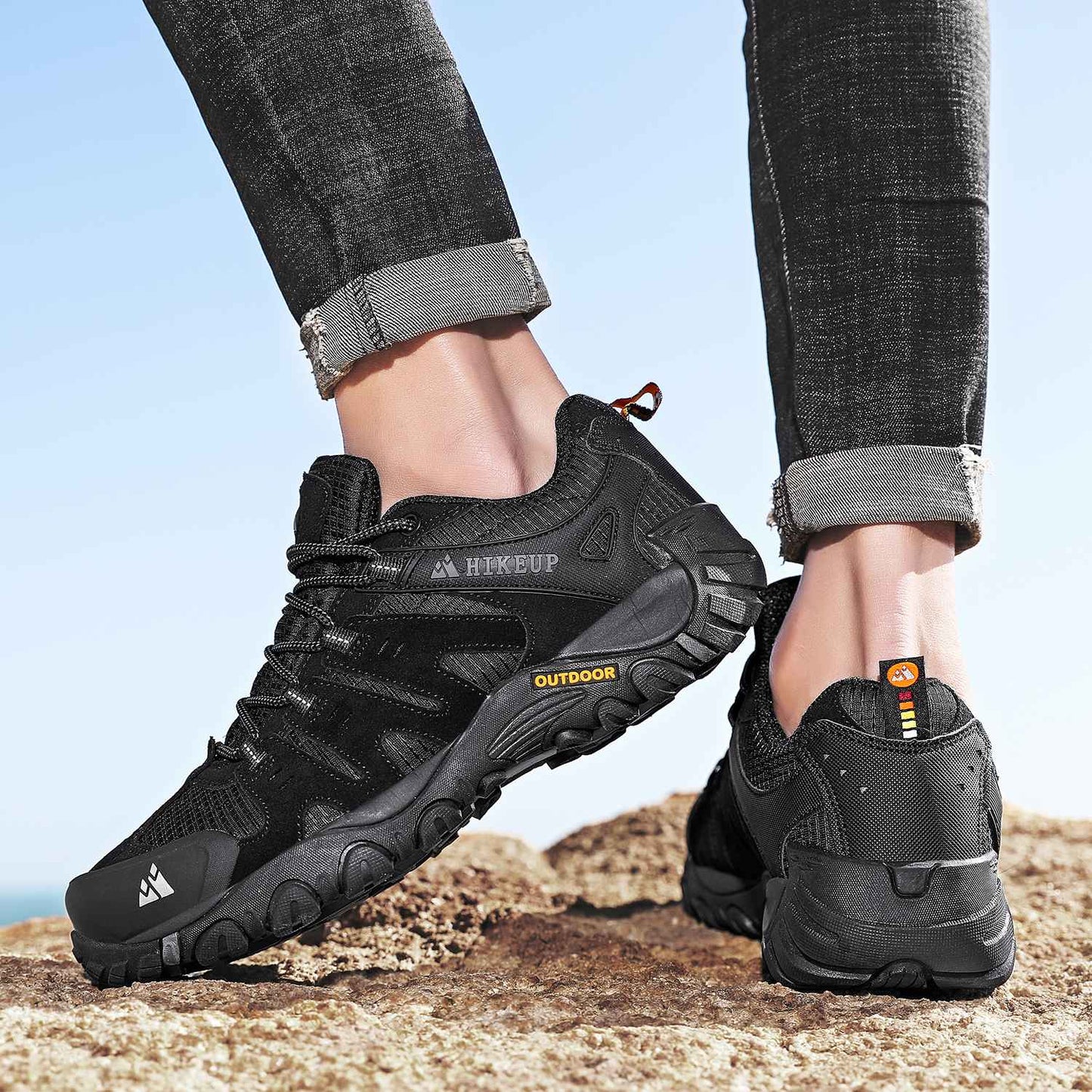 HIKEUP Tênis Masculino de Caminhada em Couro Camurça, Calçados Outdoor Resistentes ao Desgaste Masculinos para Trekking, Caminhada, Caça e Tênis Táticos