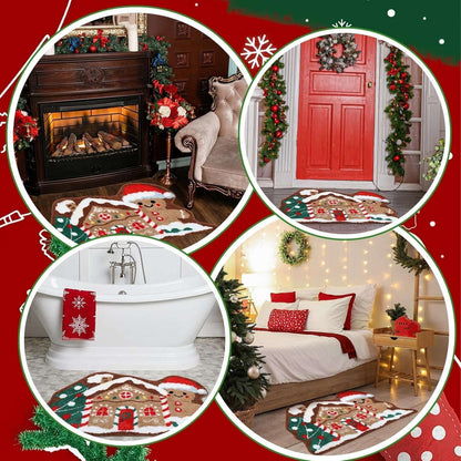 VIAMA Christmas Gingerbread House Rug Soft Bathroom Mat Gingerbread Figure Front Door Living Room Holiday Decorations