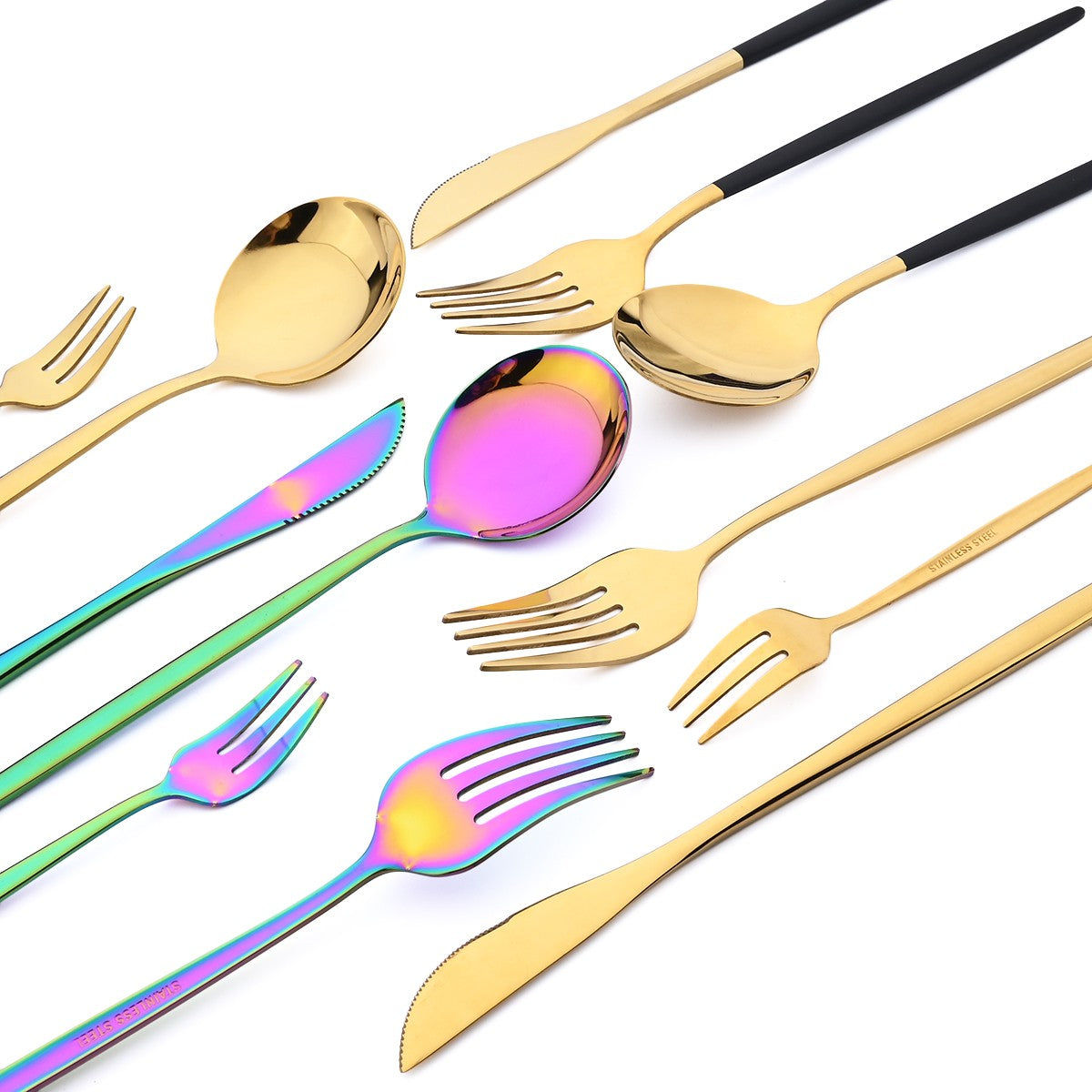 24Pcs Dinnerware Set Stainless Steel Tableware Knife Fork Tea Spoon Cutlery Set Multiple Colour Silverware Kitchen Flatware Set