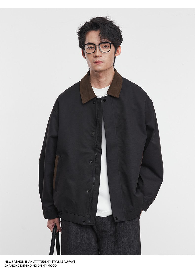 American Retro Men's Fashion Jacket 2025 Spring and Autumn New Loose Solid Color Lapel Workwear Top Men's Jacket