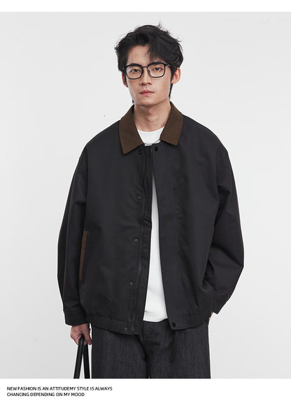 American Retro Men's Fashion Jacket 2025 Spring and Autumn New Loose Solid Color Lapel Workwear Top Men's Jacket