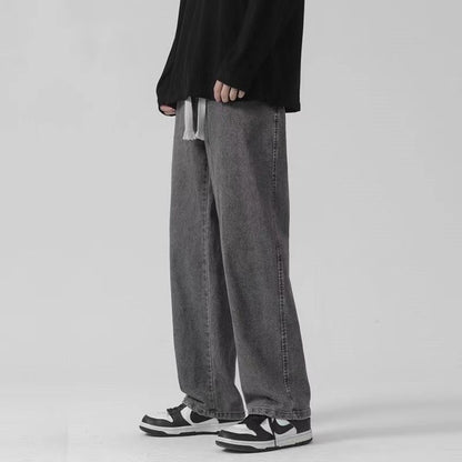 Casual Outdoor Men's Jeans Elastic Waist Loose Fit Long Pants Spring Autumn Workwear Comfortable Straight Leg Blue Denim