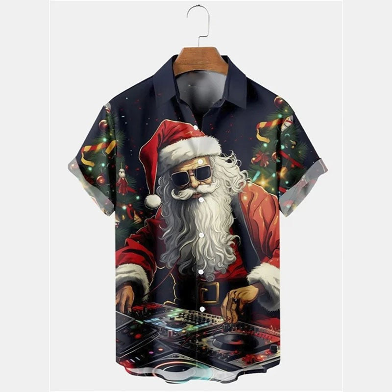 Christmas Humorous Funny Santa Claus Shirt For Men 3D Print Hip Hop Music Button Shirts Beer Party Fun Xmas Hawaii Shirt 2026