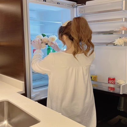 Sweet Princess Style Pajamas Solid Color Fashion Long-Sleeved Soft Home Wear Women's Retro Leisure Dress Lace Ruffled Nightgowns