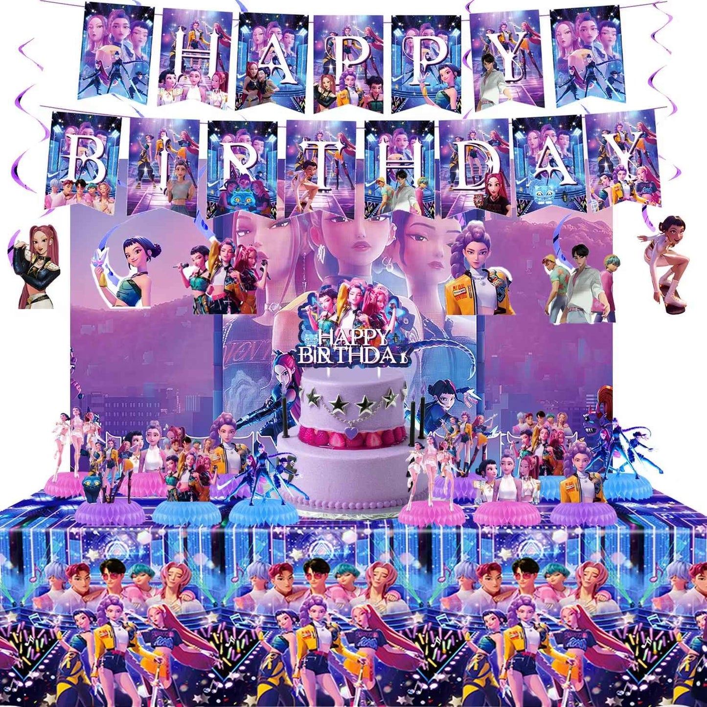 Hot K-Pop Birthday Party Decoration Set Kids Tableware Balloons Cups Plates Napkins Cake Topper Banner Gift Bag - Party Supplies