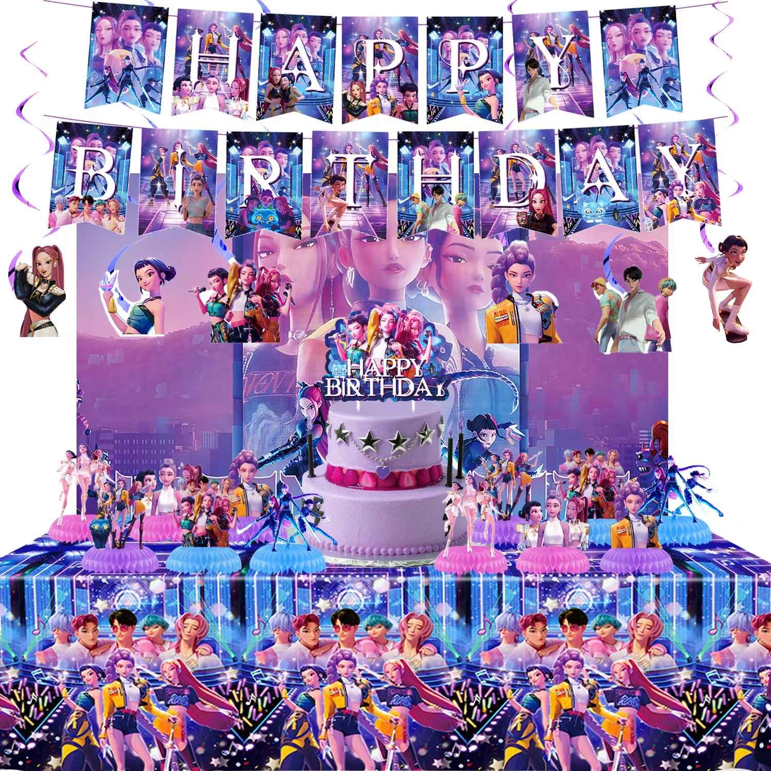 Hot K-Pop Birthday Party Decoration Set Kids Tableware Balloons Cups Plates Napkins Cake Topper Banner Gift Bag - Party Supplies