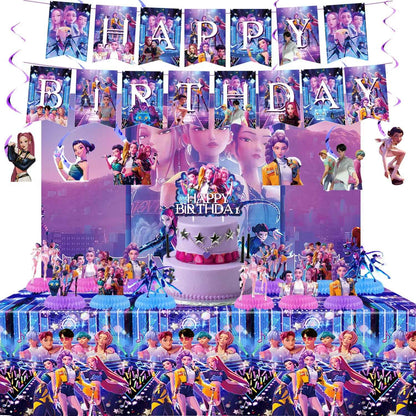 Hot K-Pop Birthday Party Decoration Set Kids Tableware Balloons Cups Plates Napkins Cake Topper Banner Gift Bag - Party Supplies