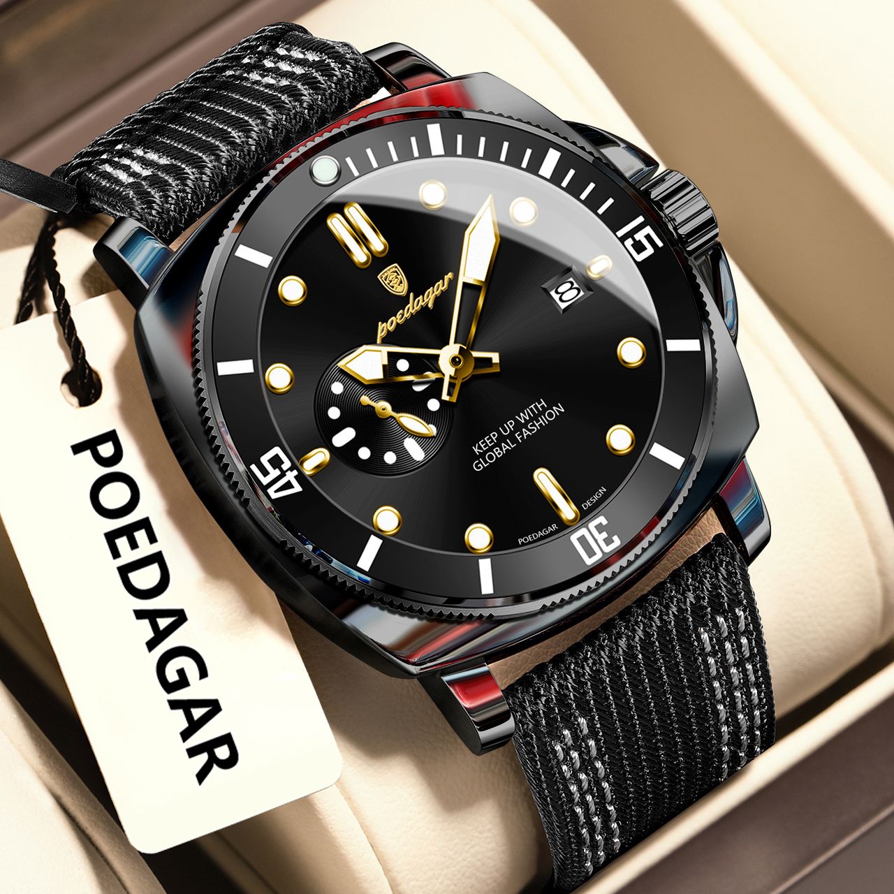 POEDAGAR Luxury Fashion Man Watch Luminous Waterproof Date Sport Watches For Men Nylon Leather Quartz Business Men's Clock Reloj