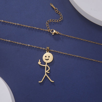 Skyrim Hip Hop Doodle Necklace for Men Women Stainless Steel Long Neck Chain Fashion Middle Finger Stickman Jewelry New