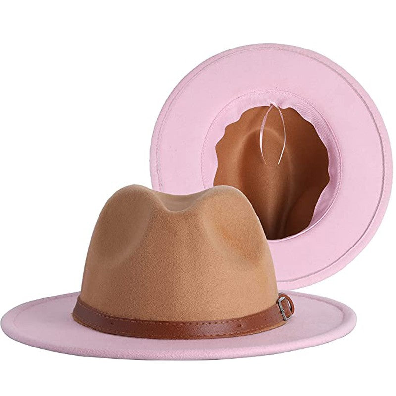 Two Tone Fedoras Jazz Hats Cowboy Hats for Women and Men Leopard Bottom Wool Felt Party Church Dresses Hat Wholesale ?????